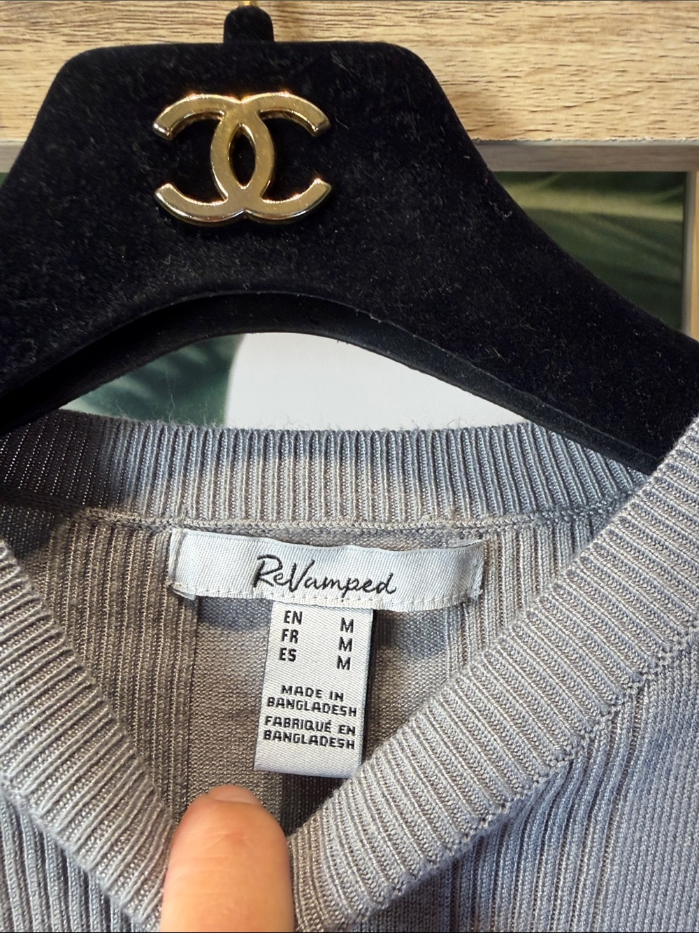 Revamped Light Blue Ribbed Crewneck Sweater - Picture 2 of 4